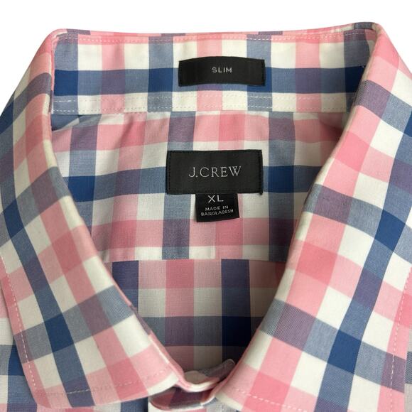 J.Crew Shirt Men Size XL Slim Fit Light Blue Pink Check Classic Preppy Button Up - Picture 5 of 9